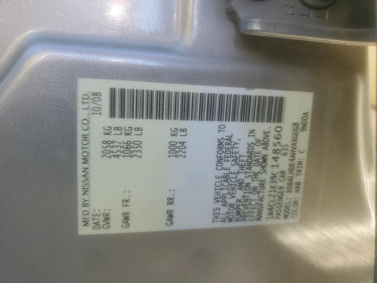 1N4CL21E39C148560 2009 Nissan Altima Hybrid