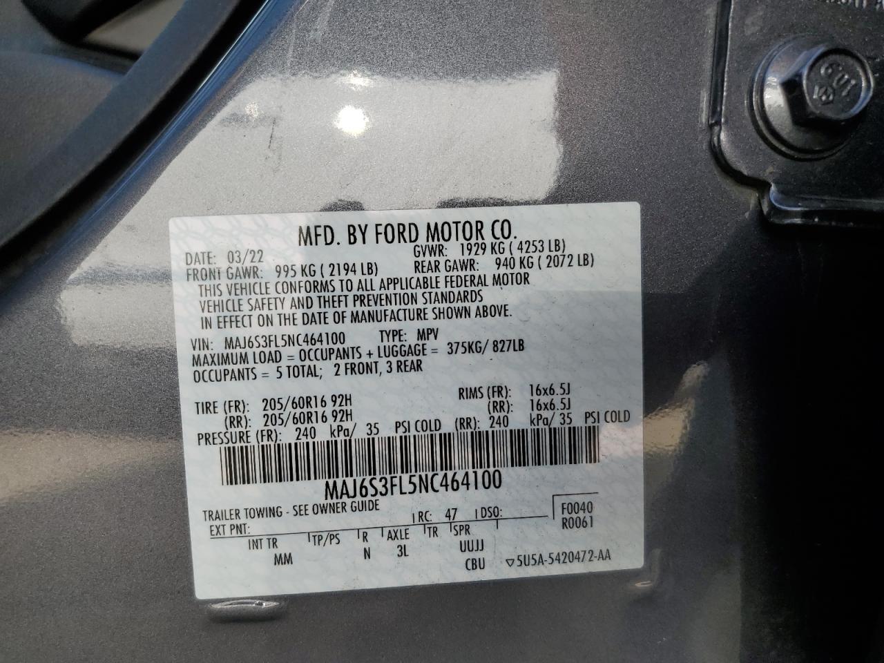 MAJ6S3FL5NC464100 2022 Ford Ecosport S