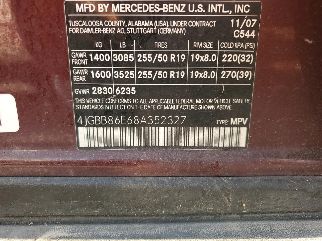 4JGBB86E68A352327 2008 Mercedes-Benz Ml 350