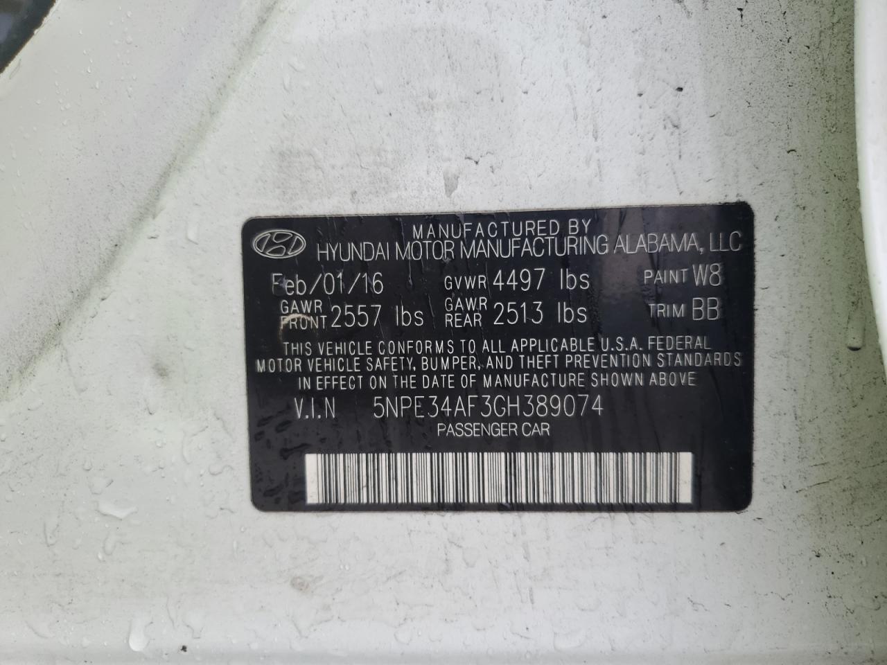 5NPE34AF3GH389074 2016 Hyundai Sonata Sport