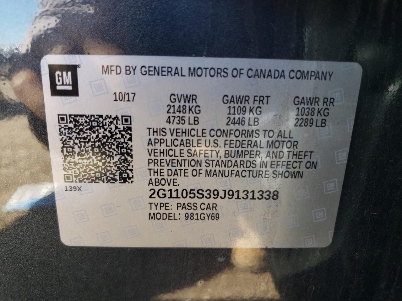 2G1105S39J9131338 2018 Chevrolet Impala Lt