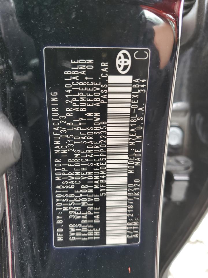 2023 Toyota Corolla Le VIN: 5YFB4MDE5PP022358 Lot: 73209344