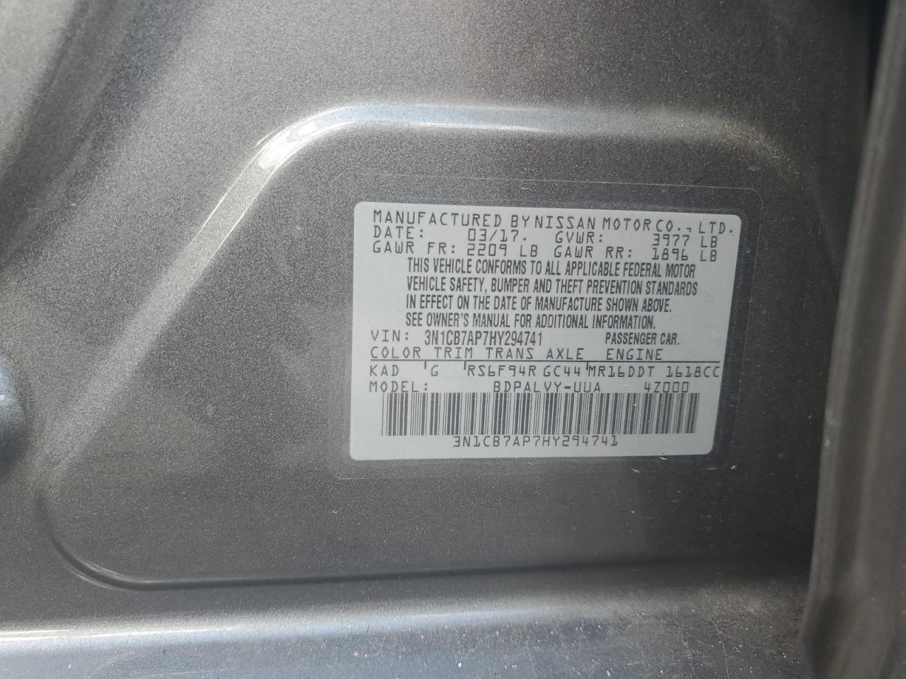 3N1CB7AP7HY294741 2017 Nissan Sentra Sr Turbo