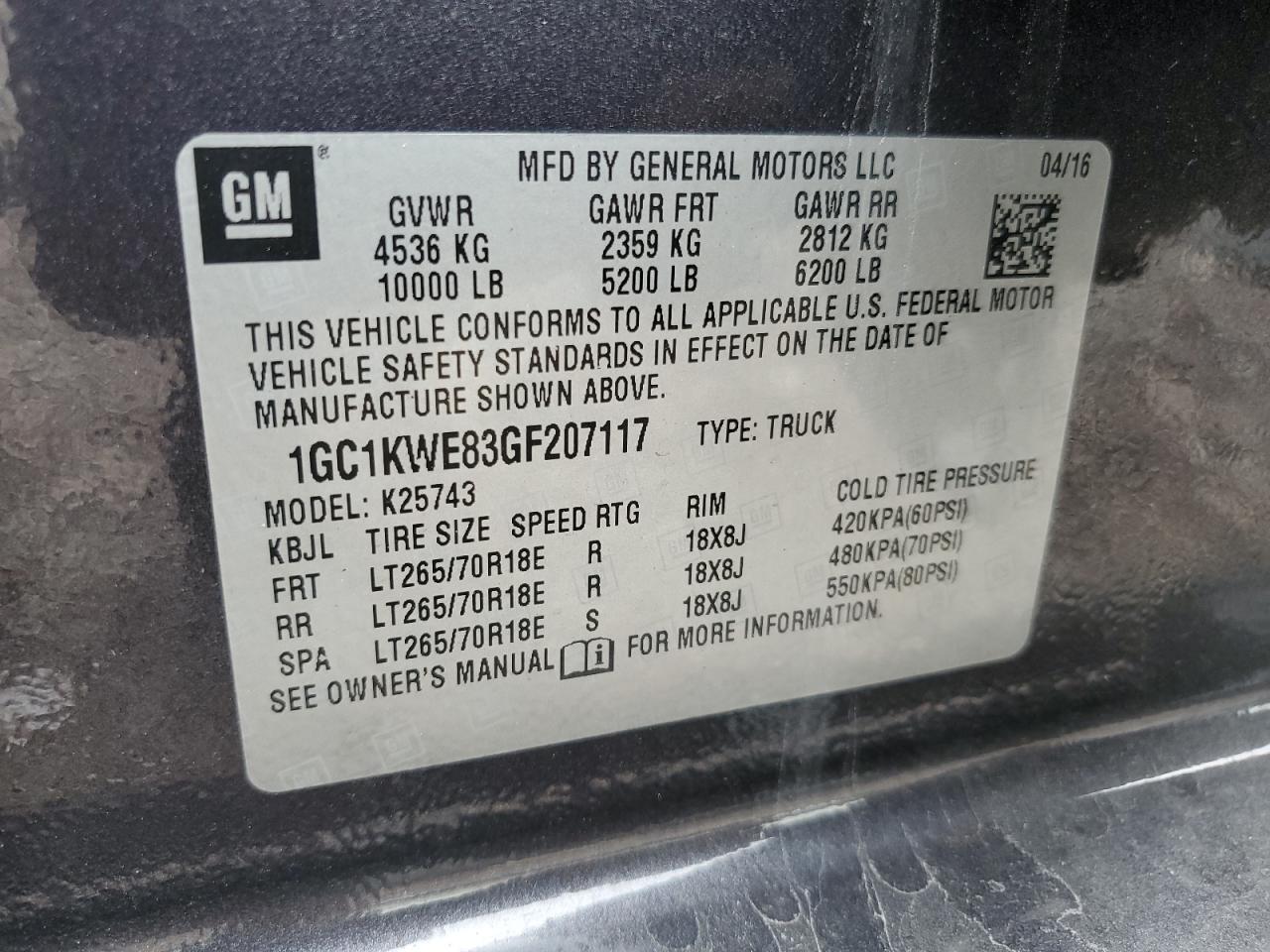 1GC1KWE83GF207117 2016 Chevrolet Silverado K2500 Heavy Duty Ltz