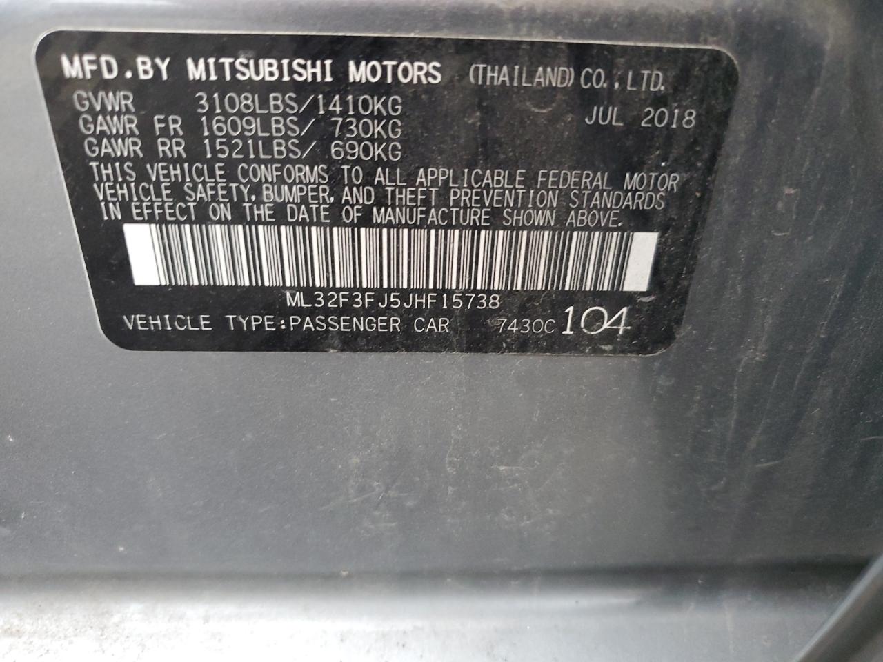 ML32F3FJ5JHF15738 2018 Mitsubishi Mirage G4 Es