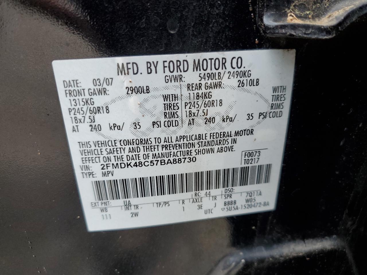 2FMDK48C57BA88730 2007 Ford Edge Sel