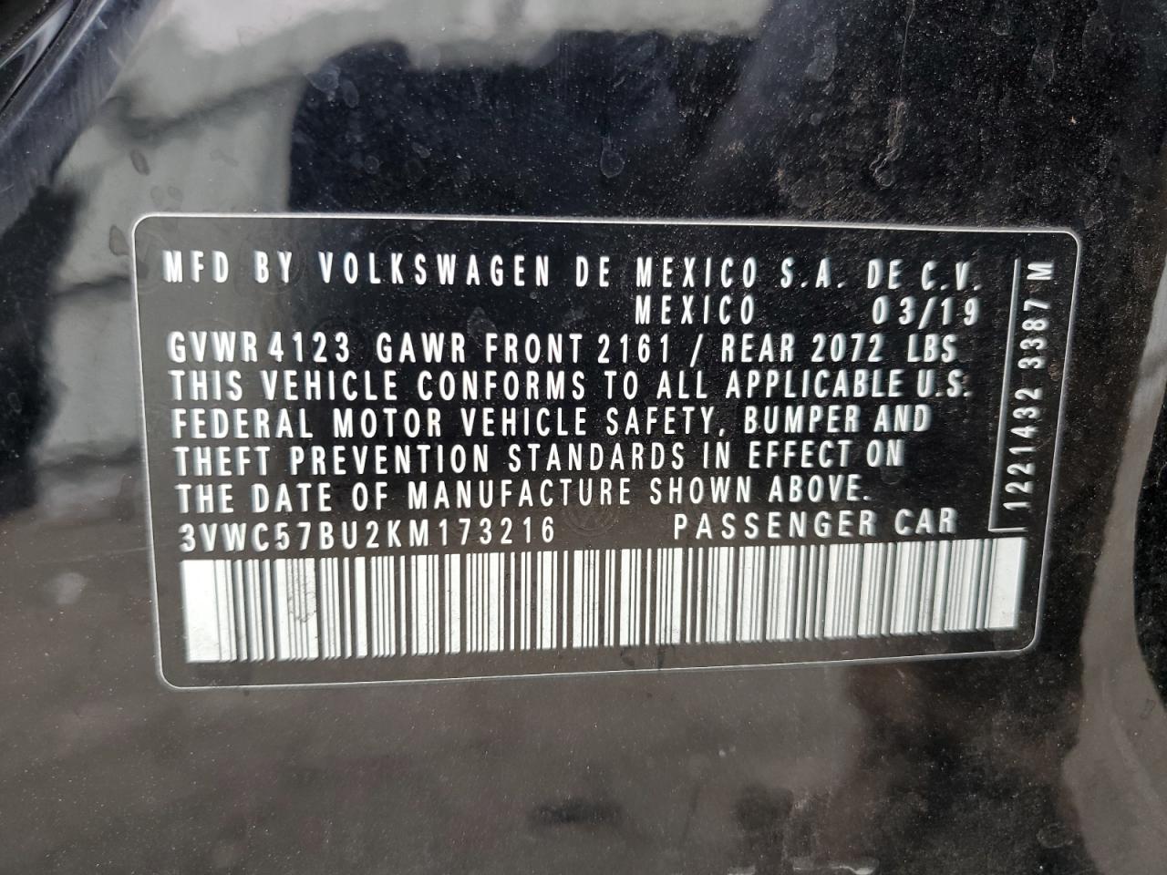 3VWC57BU2KM173216 2019 Volkswagen Jetta S