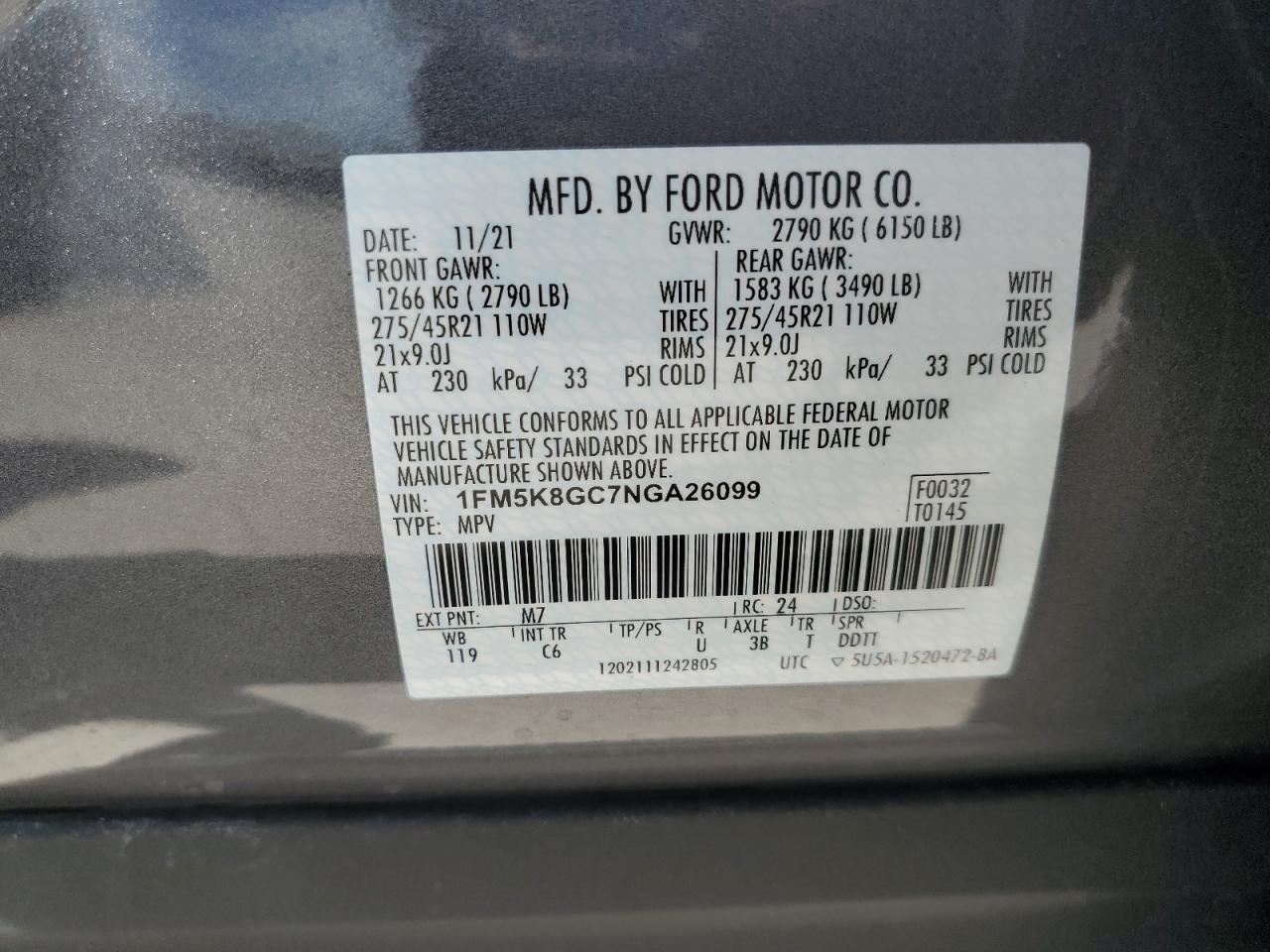 1FM5K8GC7NGA26099 2022 Ford Explorer St