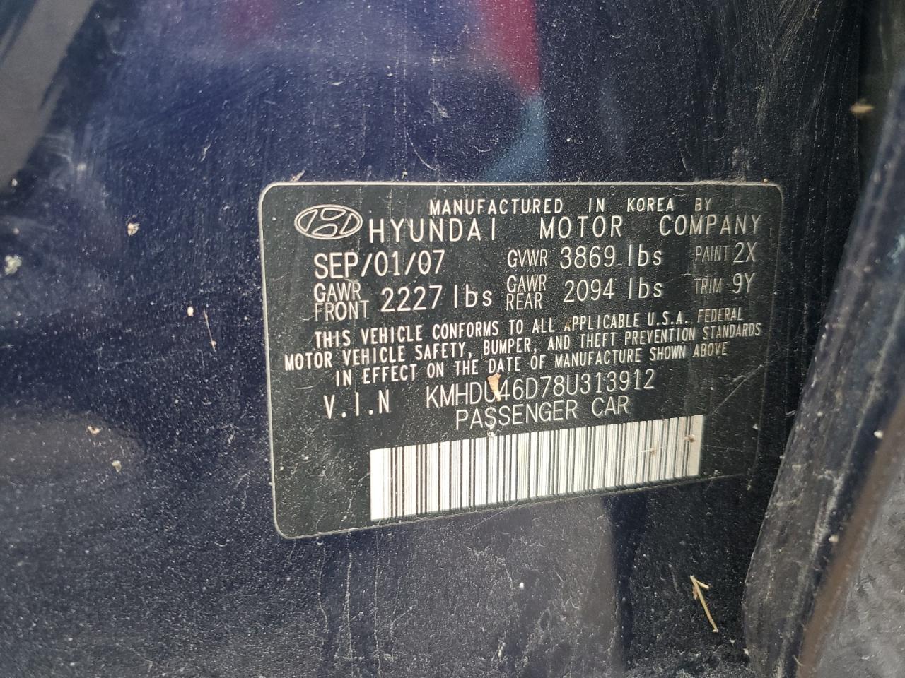 2008 Hyundai Elantra Gls VIN: KMHDU46D78U313912 Lot: 71429404