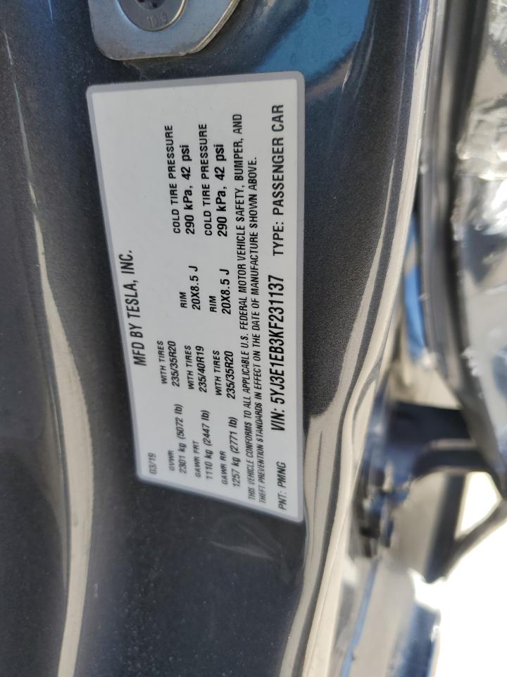 5YJ3E1EB3KF231137 2019 Tesla Model 3