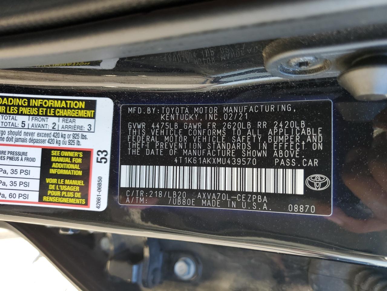 4T1K61AKXMU439570 2021 TOYOTA CAMRY - Image 13