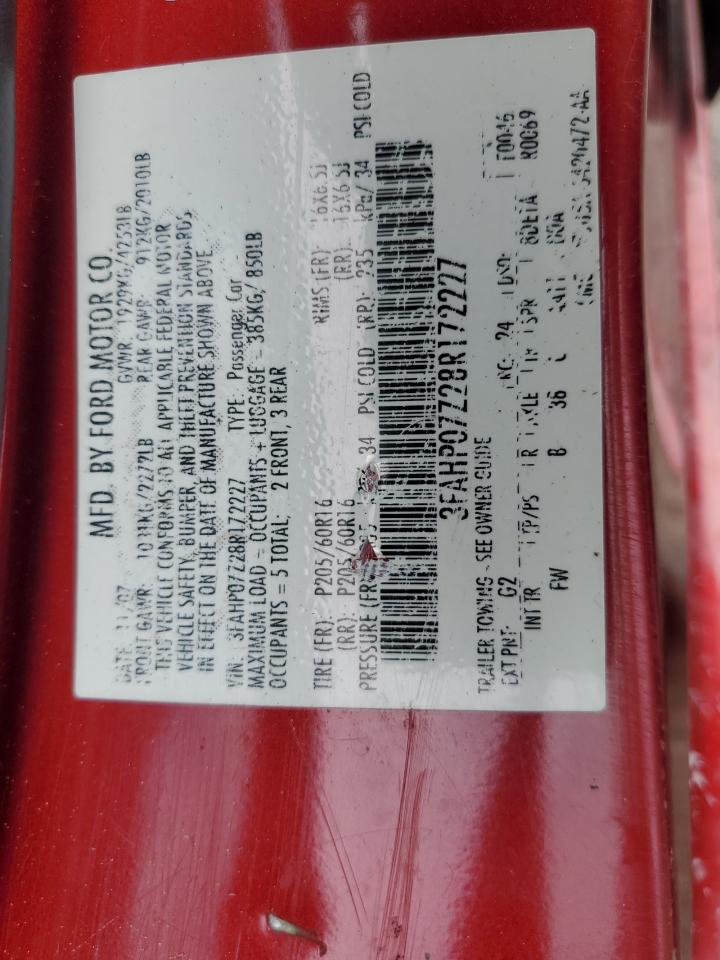 2008 Ford Fusion Se VIN: 3FAHP07Z28R172227 Lot: 72242064