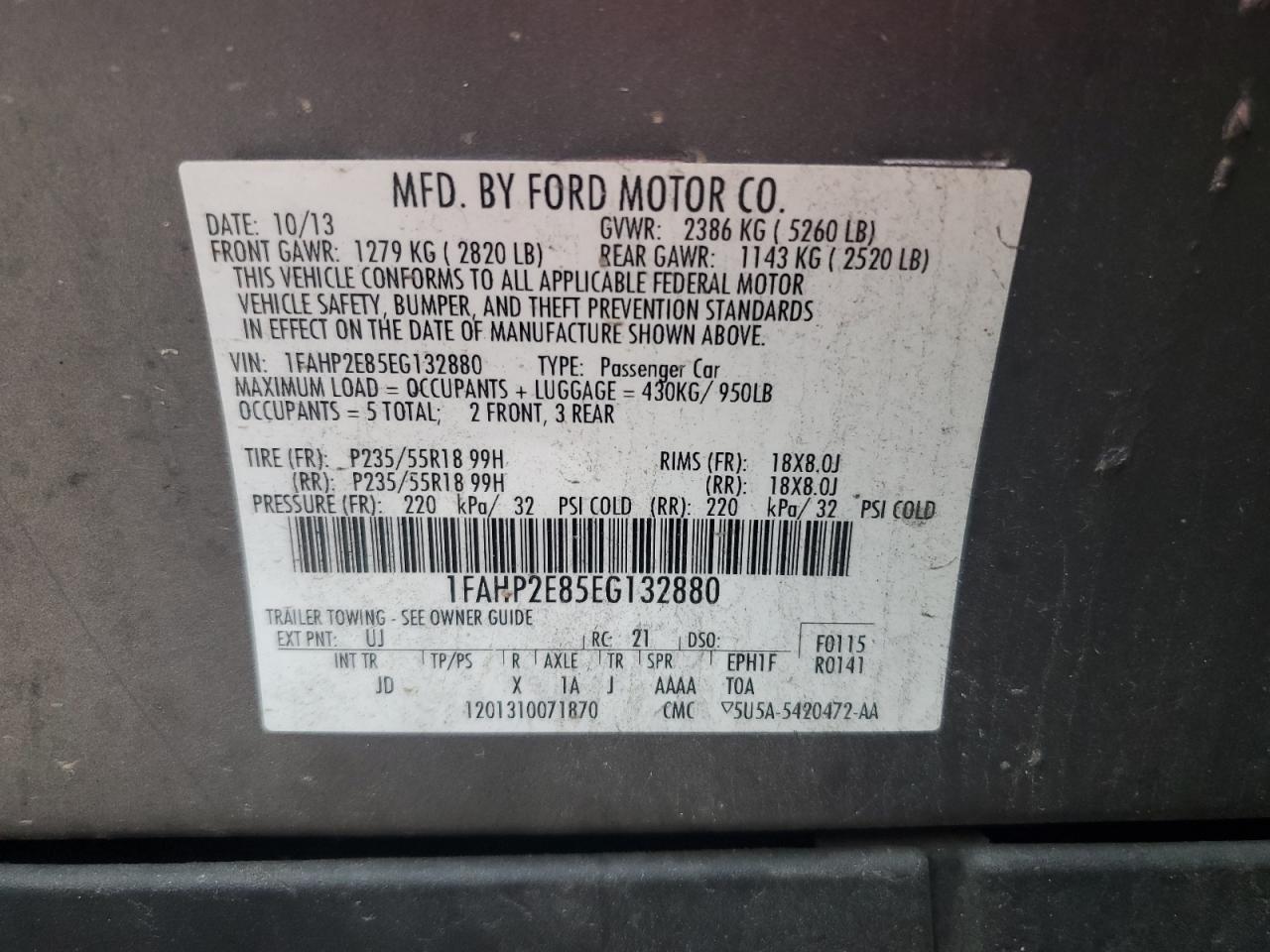 1FAHP2E85EG132880 2014 Ford Taurus Sel