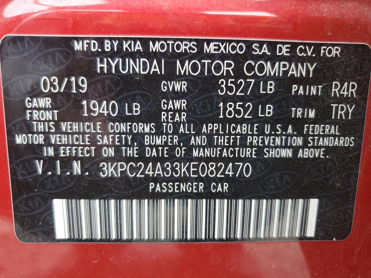 3KPC24A33KE082470 2019 Hyundai Accent Se