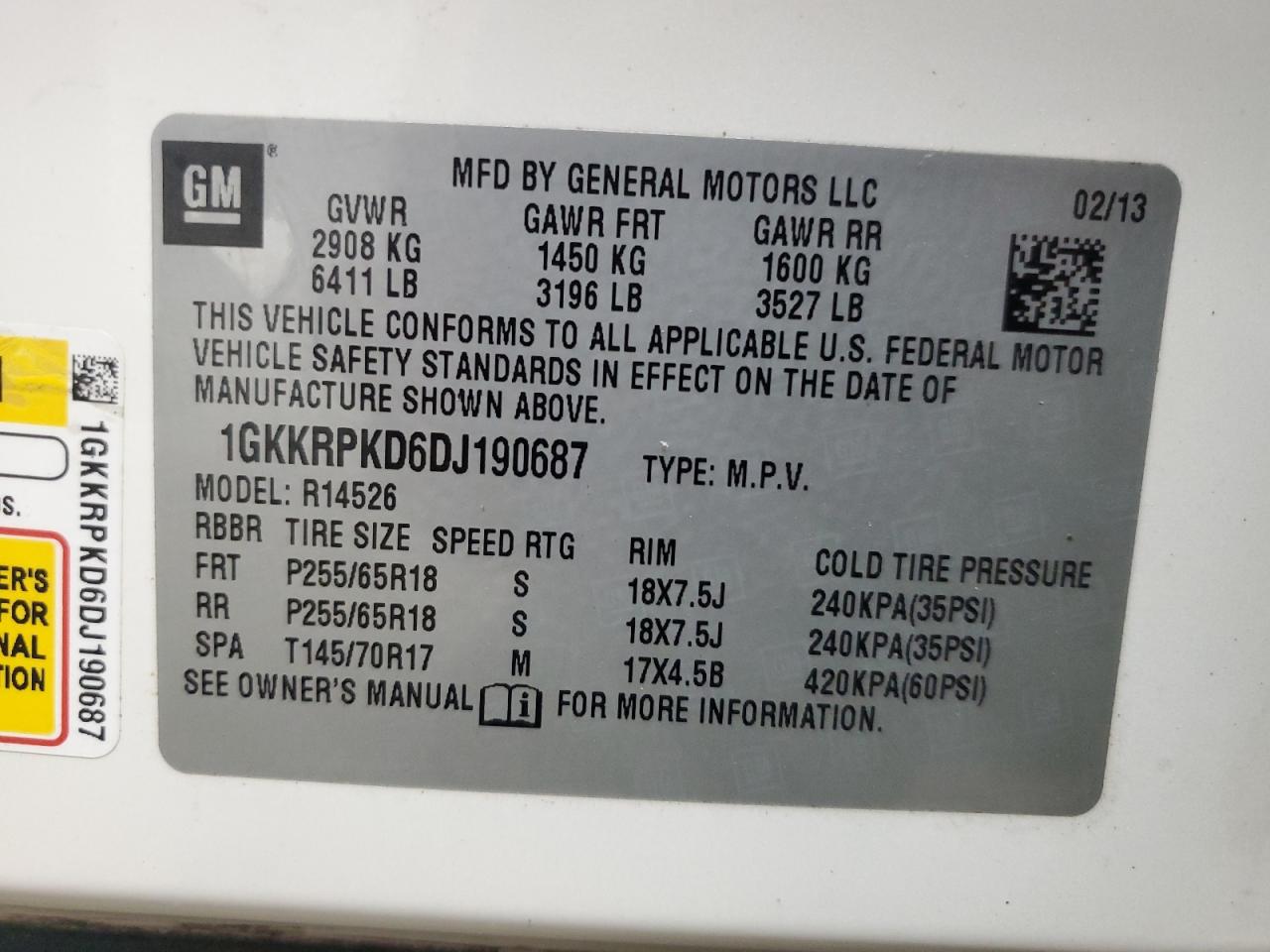 1GKKRPKD6DJ190687 2013 GMC Acadia Sle