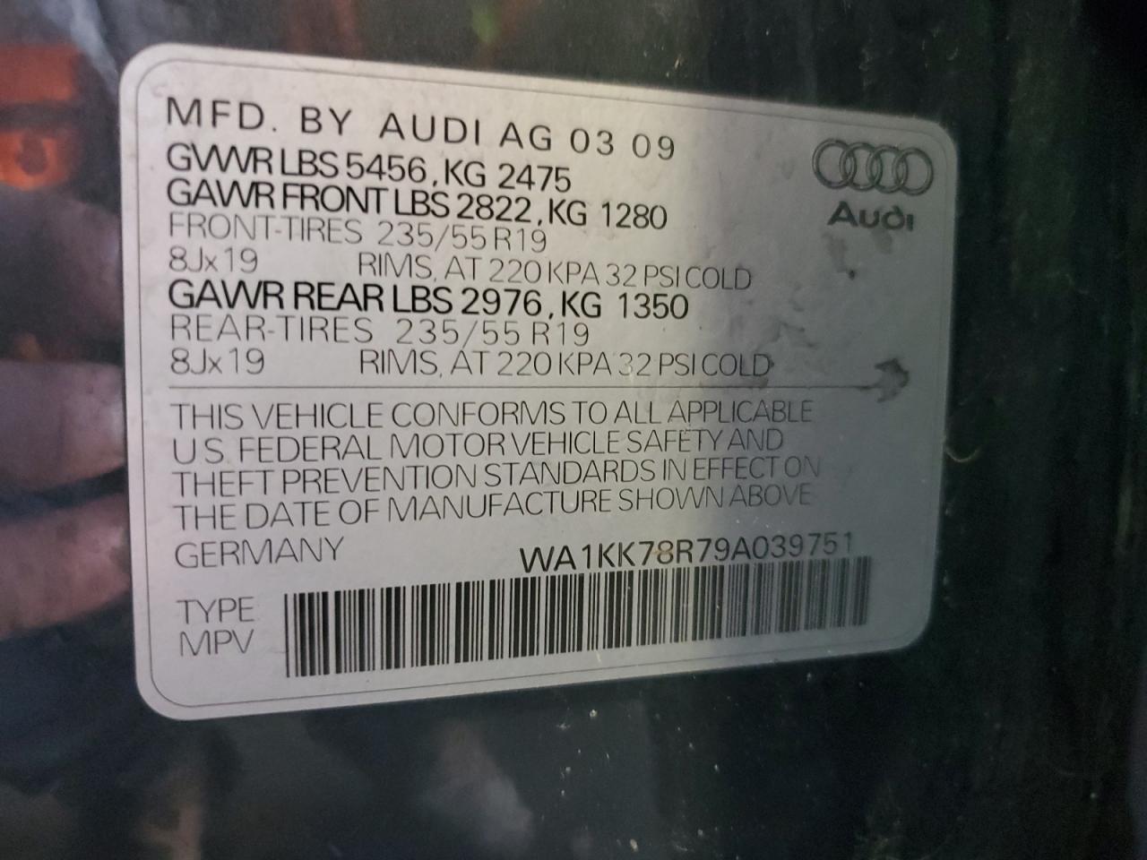 WA1KK78R79A039751 2009 Audi Q5 3.2