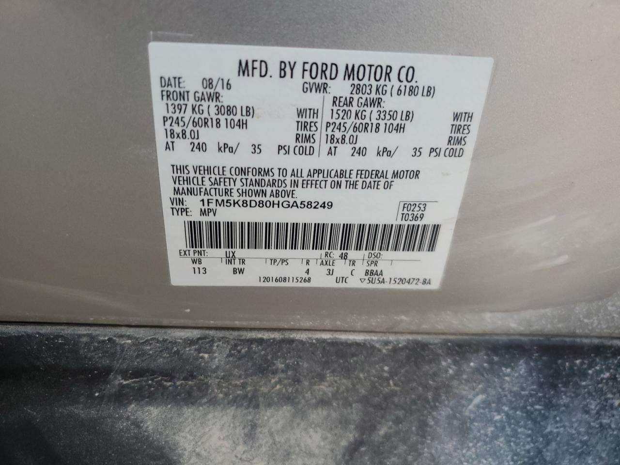 1FM5K8D80HGA58249 2017 FORD EXPLORER - Image 15