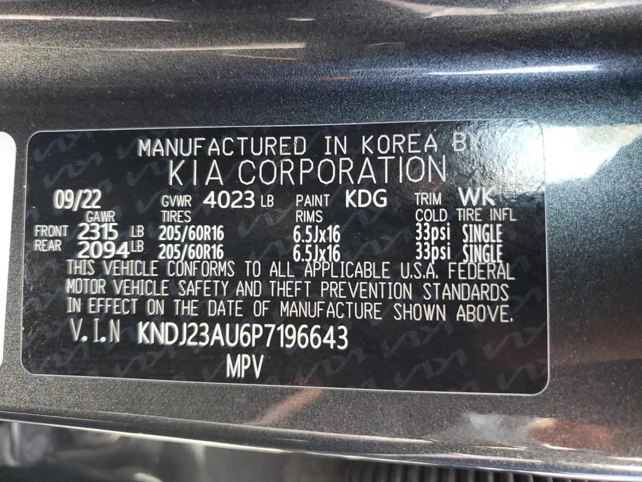 KNDJ23AU6P7196643 2023 Kia Soul Lx