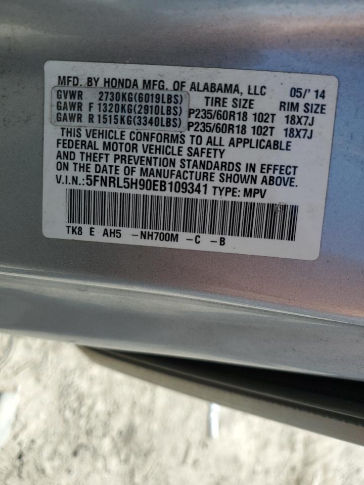 5FNRL5H90EB109341 2014 Honda Odyssey Touring