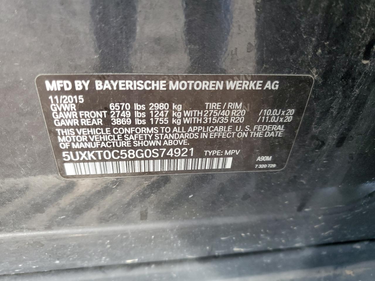 5UXKT0C58G0S74921 2016 BMW X5 Xdr40E