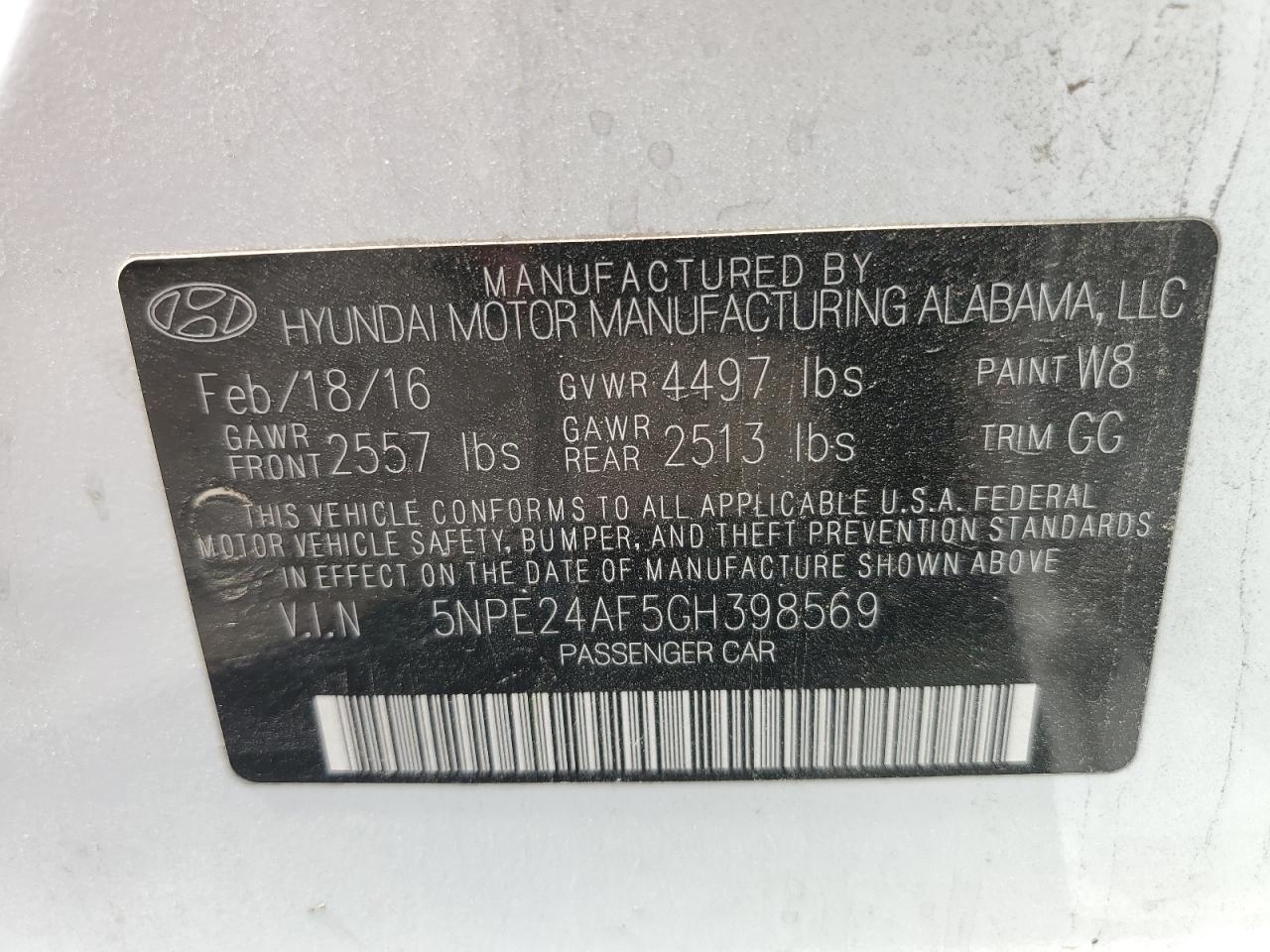 5NPE24AF5GH398569 2016 HYUNDAI SONATA - Image 14