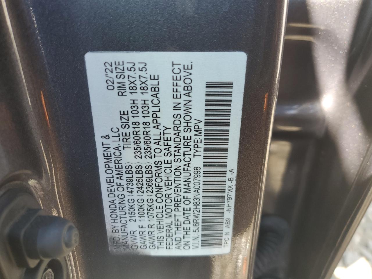 5J6RW2H83NA007998 2022 Honda Cr-V Exl