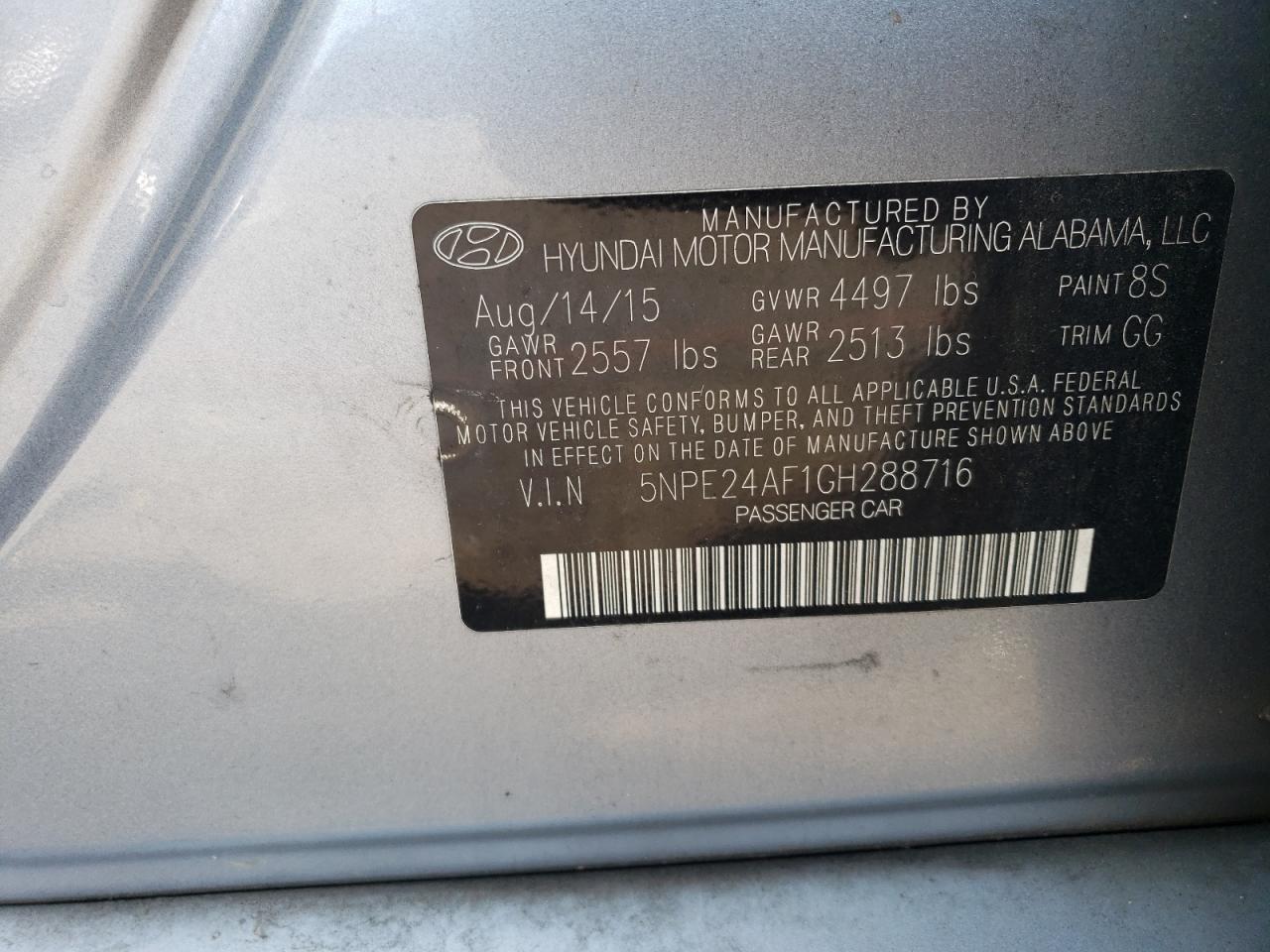 5NPE24AF1GH288716 2016 Hyundai Sonata Se