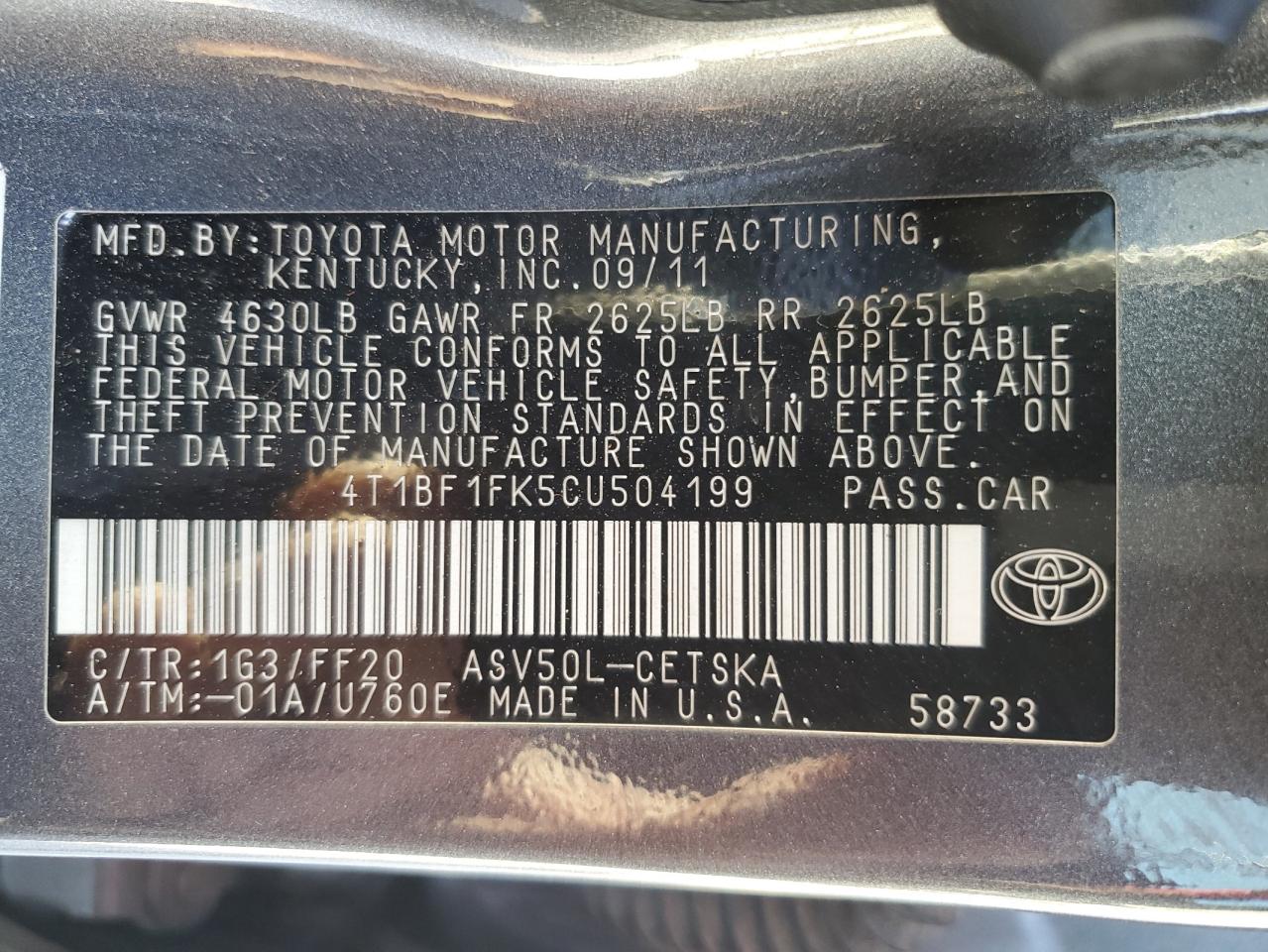 4T1BF1FK5CU504199 2012 Toyota Camry Base