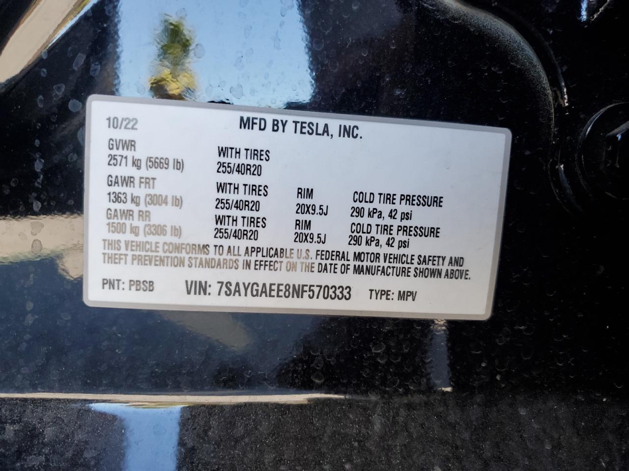 7SAYGAEE8NF570333 2022 Tesla Model Y