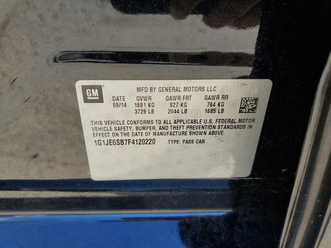 1G1JE6SB7F4120220 2015 Chevrolet Sonic Ltz 1G1JE6SB7F4120220 2015 Chevrolet Sonic Ltz