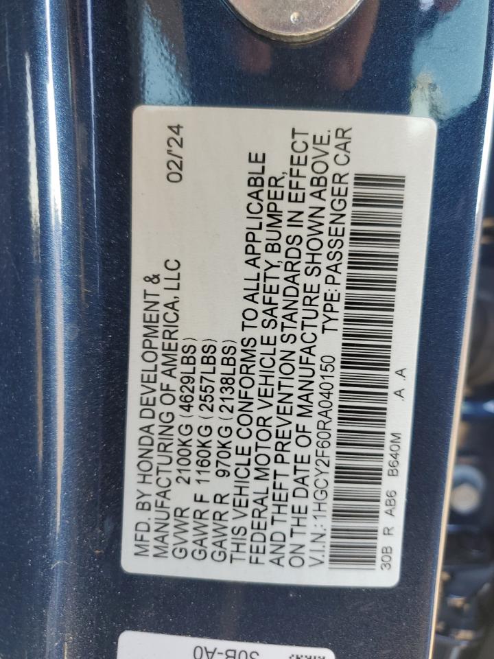 1HGCY2F60RA040150 2024 Honda Accord Hybrid Exl