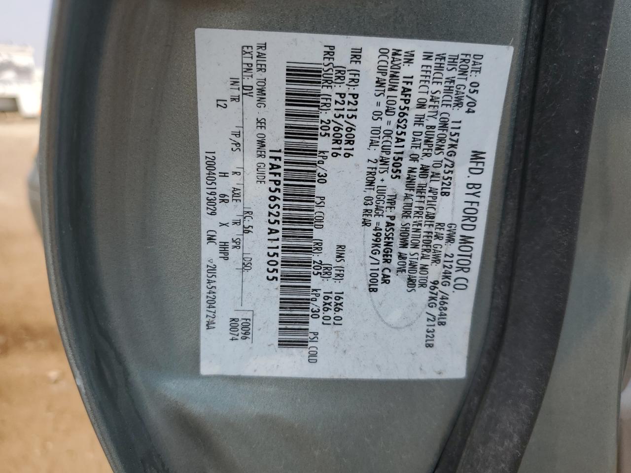 1FAFP56S25A115055 2005 Ford Taurus Sel