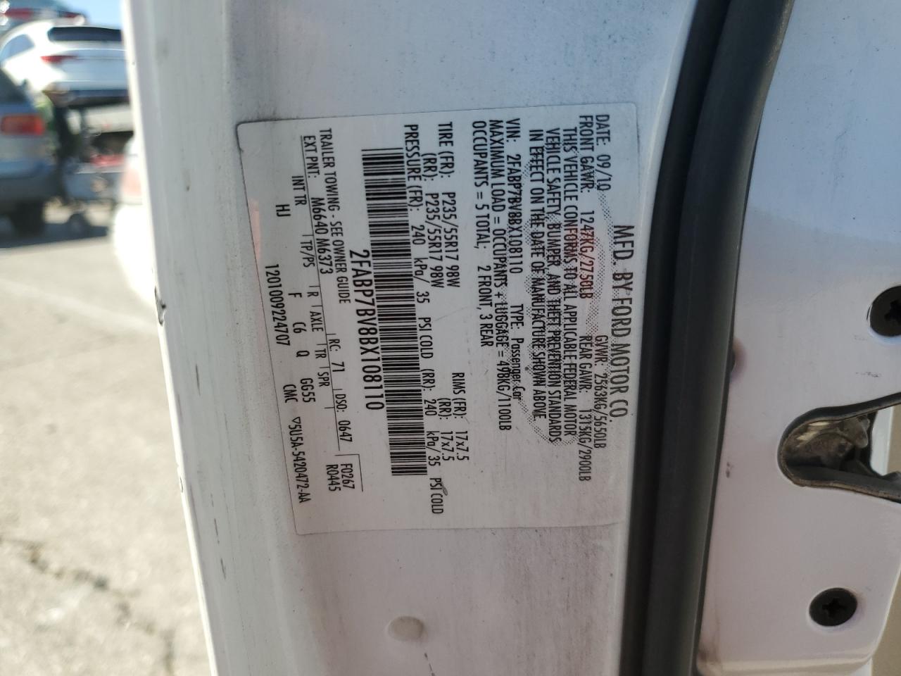 2011 Ford Crown Victoria Police Interceptor VIN: 2FABP7BV8BX108110 Lot: 73662664