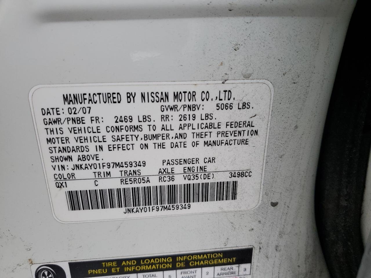 JNKAY01F97M459349 2007 Infiniti M35 Base