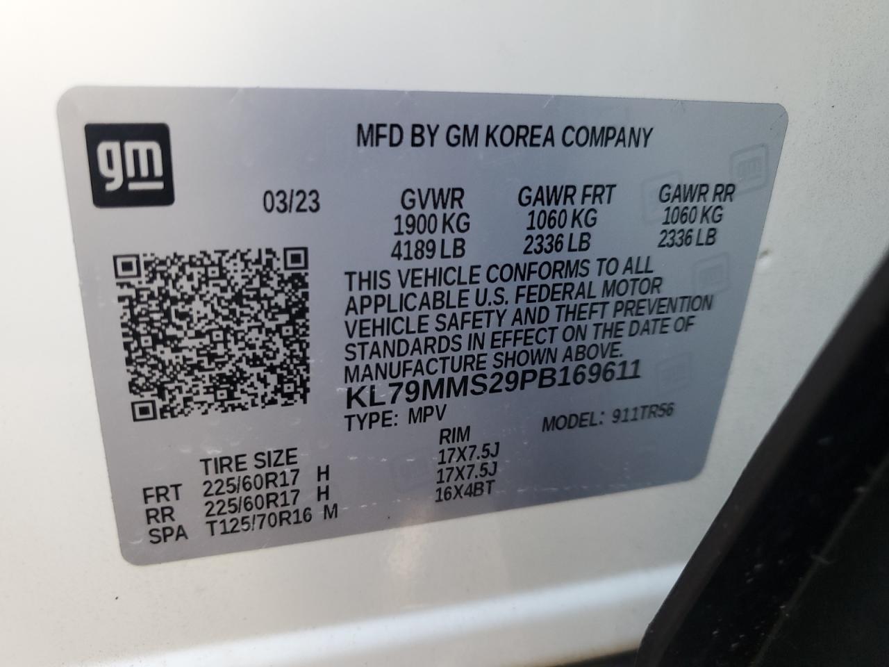 KL79MMS29PB169611 2023 Chevrolet Trailblazer Ls