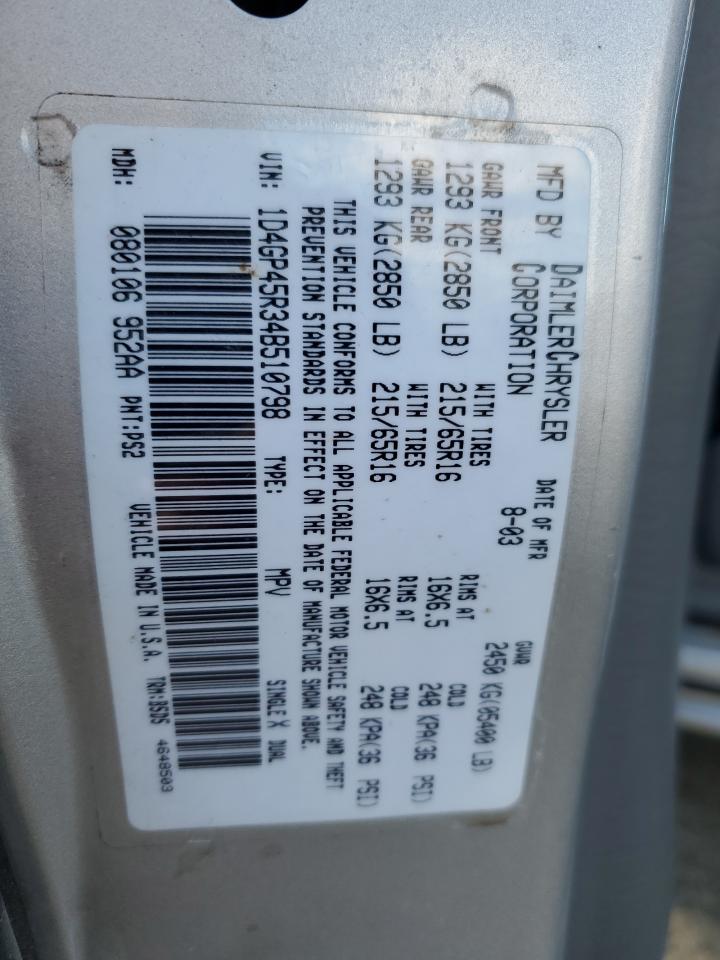 1D4GP45R34B510798 2004 Dodge Caravan Sxt