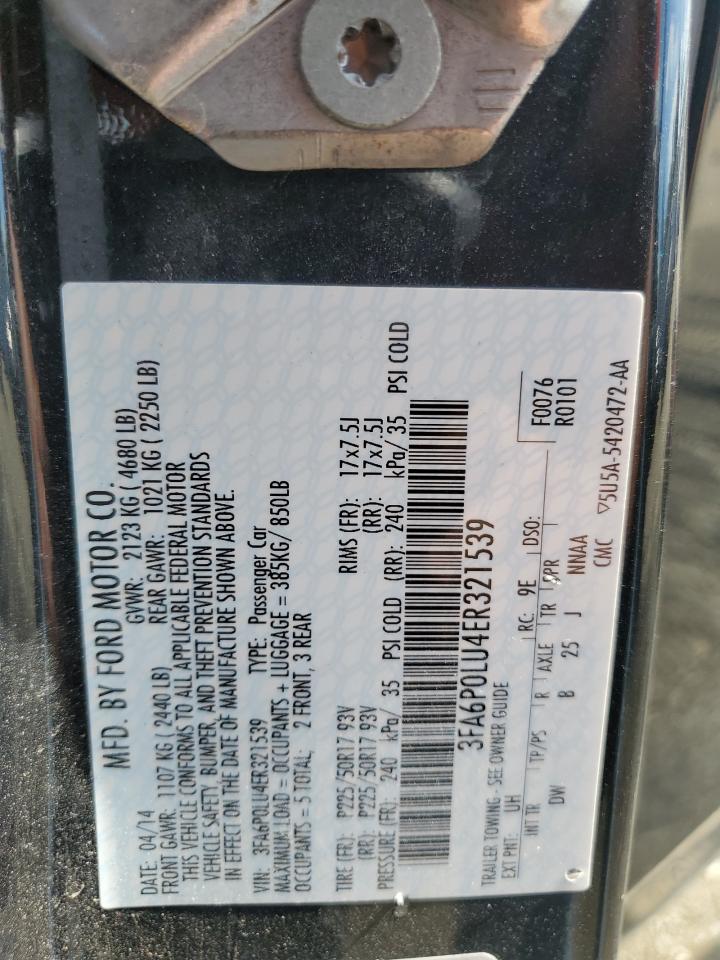 3FA6P0LU4ER321539 2014 Ford Fusion Se Hybrid