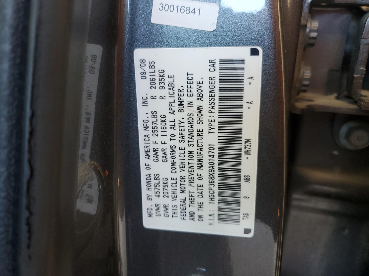 1HGCP368X9A014701 2009 Honda Accord Exl