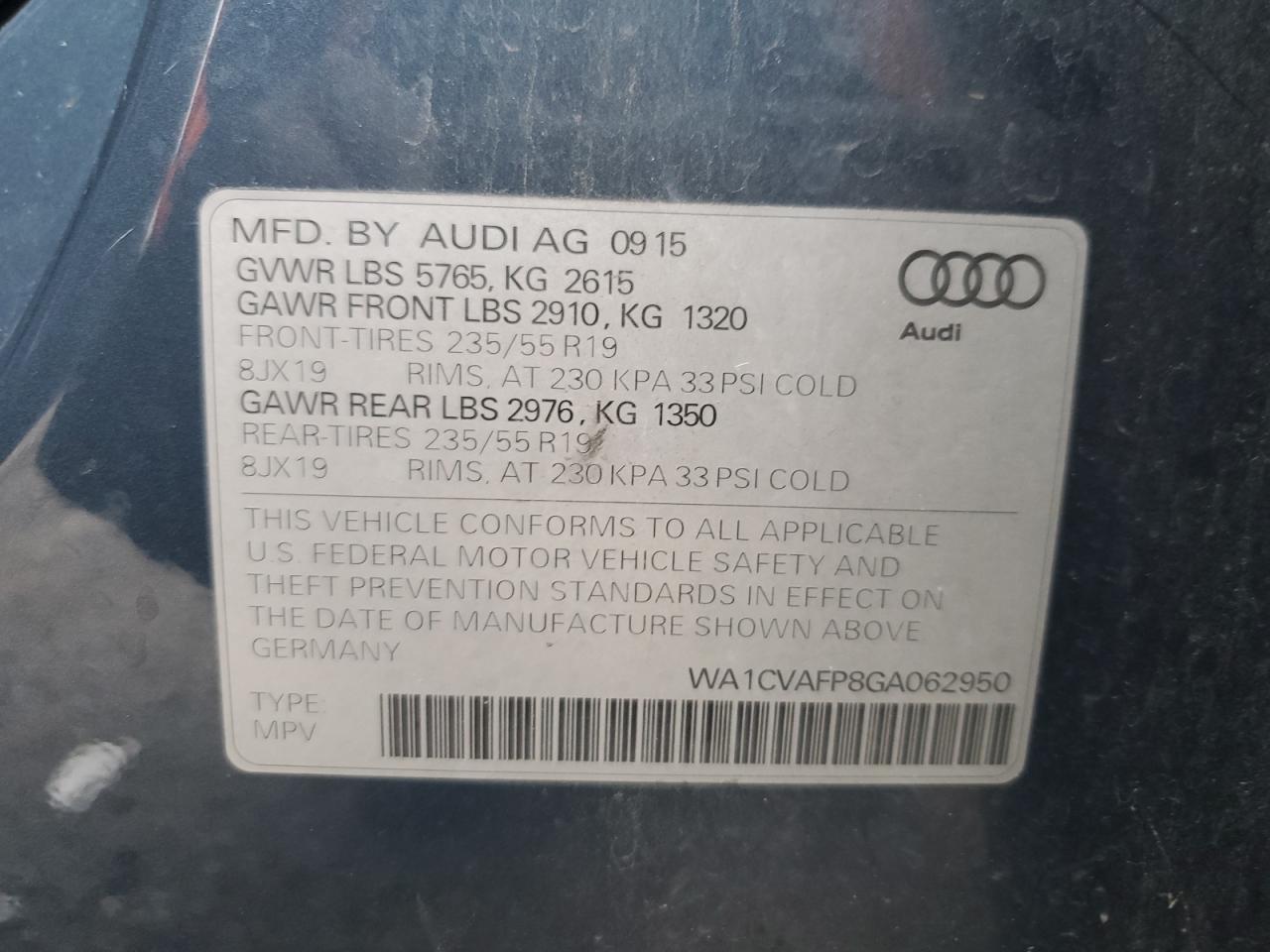 WA1CVAFP8GA062950 2016 Audi Q5 Tdi Premium Plus