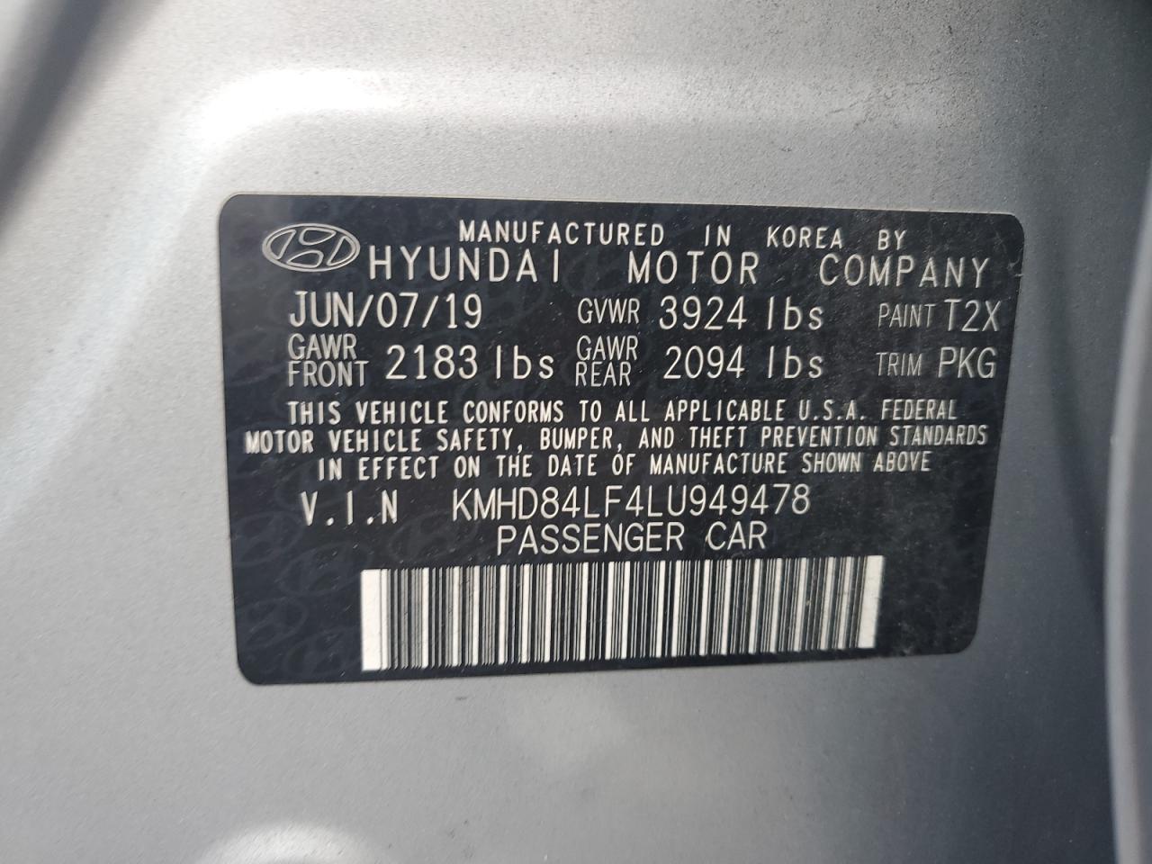 KMHD84LF4LU949478 2020 HYUNDAI ELANTRA - Image 12