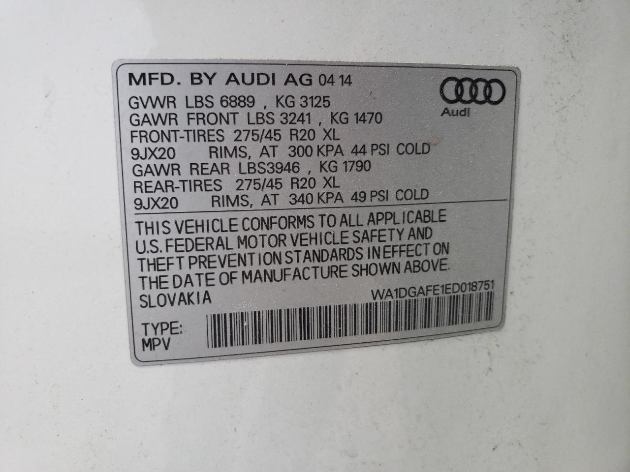 2014 Audi Q7 Prestige VIN: WA1DGAFE1ED018751 Lot: 69727094