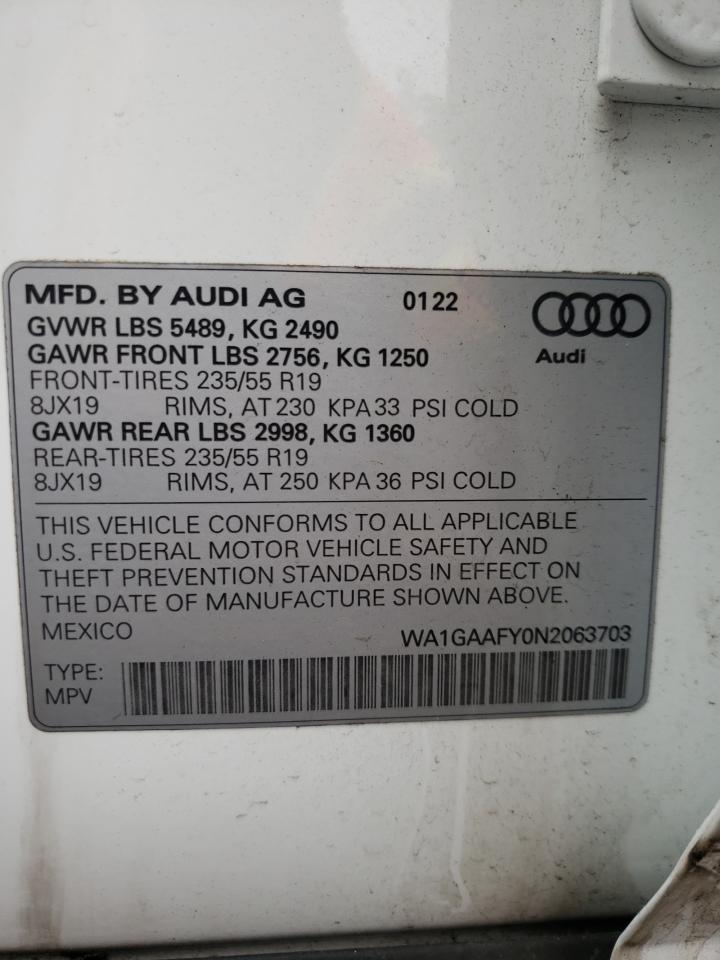 WA1GAAFY0N2063703 2022 Audi Q5 Premium 45