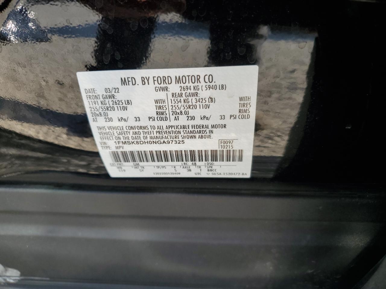 2022 Ford Explorer Xlt VIN: 1FMSK8DH0NGA97325 Lot: 72193724