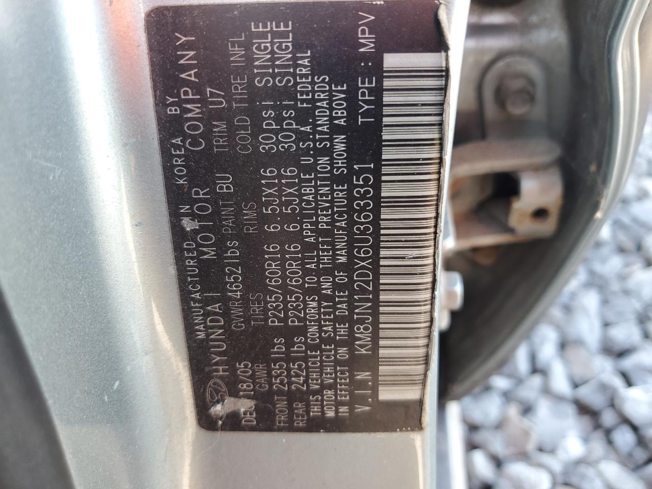 2006 Hyundai Tucson Gls VIN: KM8JN12DX6U363351 Lot: 70810844