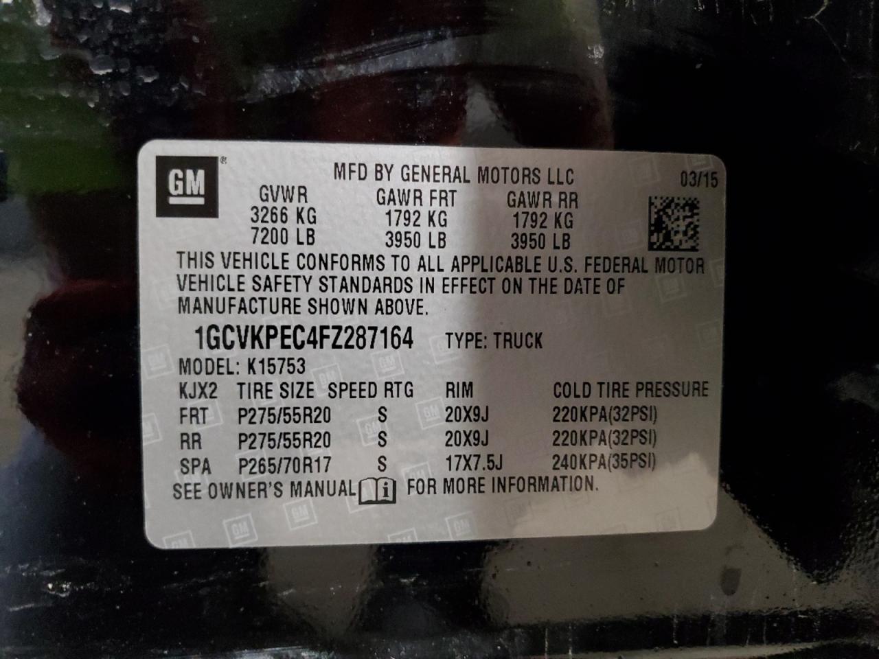 1GCVKPEC4FZ287164 2015 Chevrolet Silverado K1500