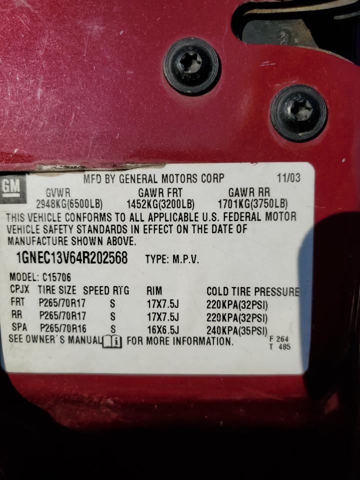 1GNEC13V64R202568 2004 Chevrolet Tahoe C1500