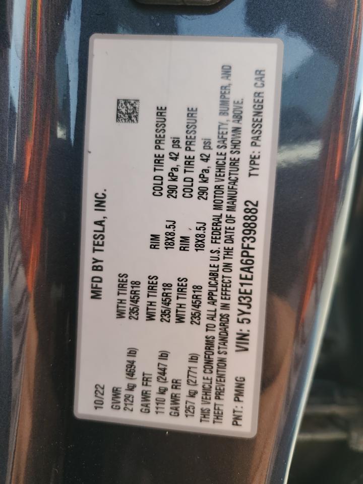 5YJ3E1EA6PF398882 2023 Tesla Model 3