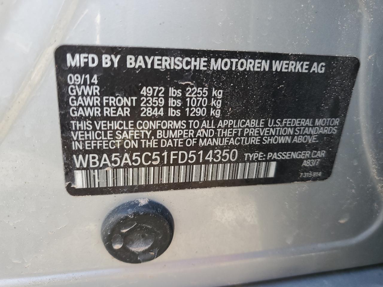 WBA5A5C51FD514350 2015 BMW 528 I