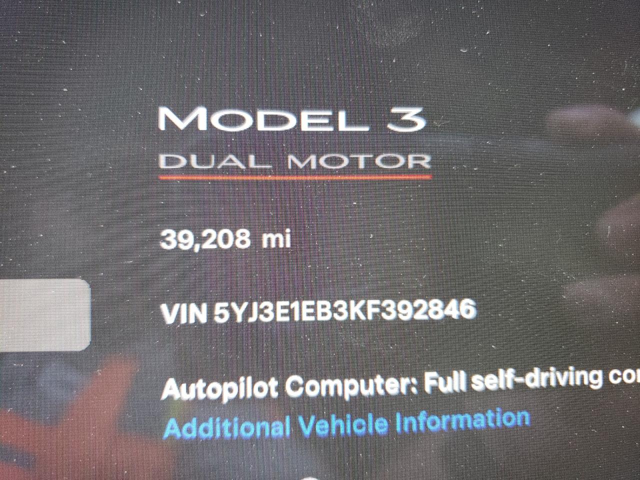 2019 Tesla Model 3 VIN: 5YJ3E1EB3KF392846 Lot: 72456404