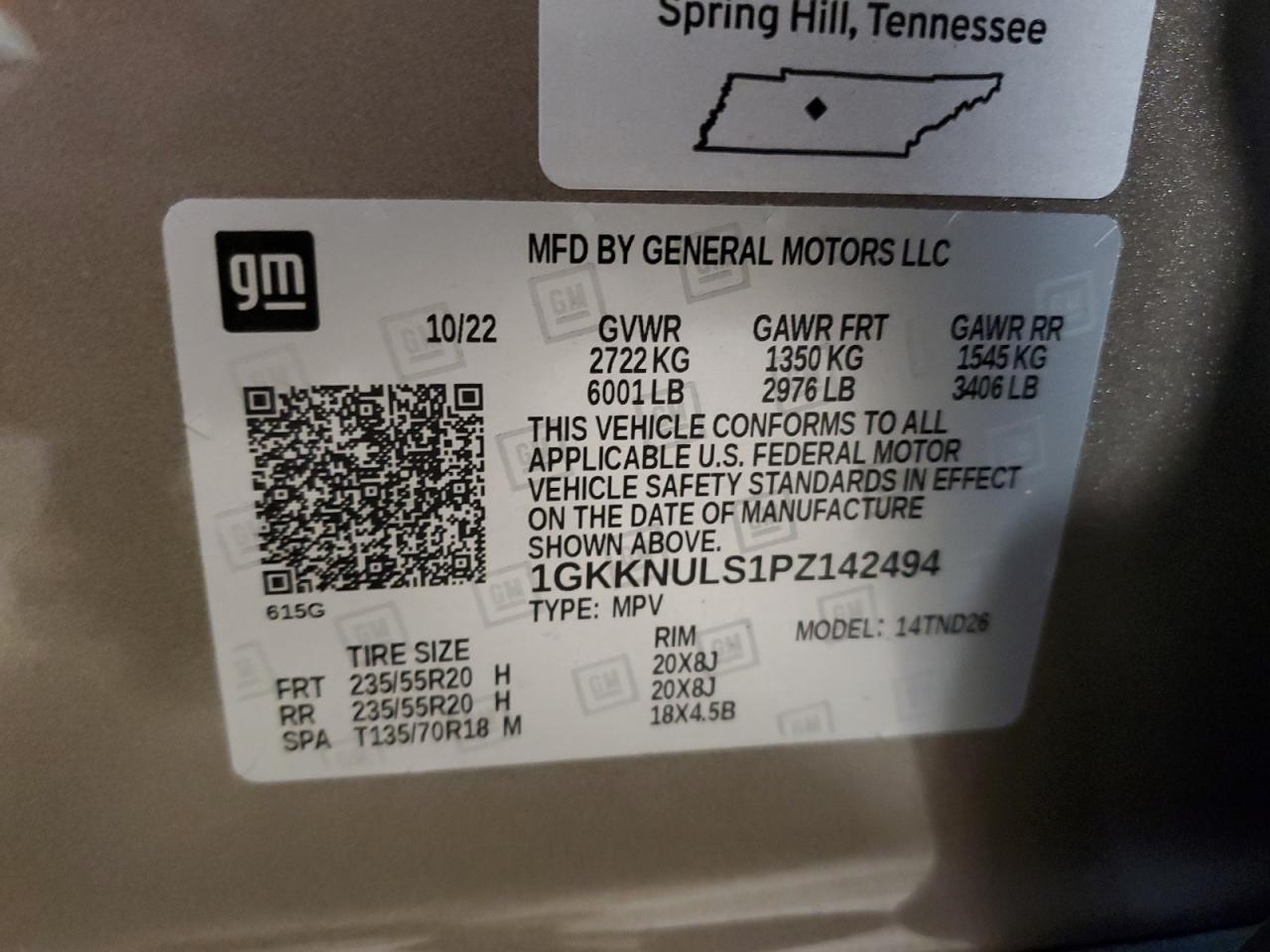 1GKKNULS1PZ142494 2023 GMC Acadia Slt